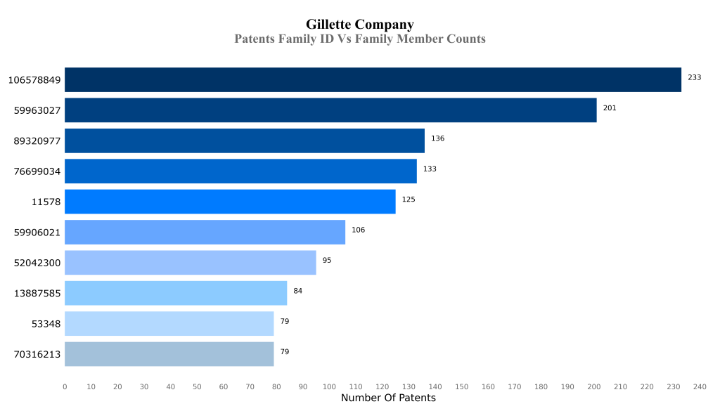 gillette company Top Inventors Patents Family ID Vs Family Member Counts
